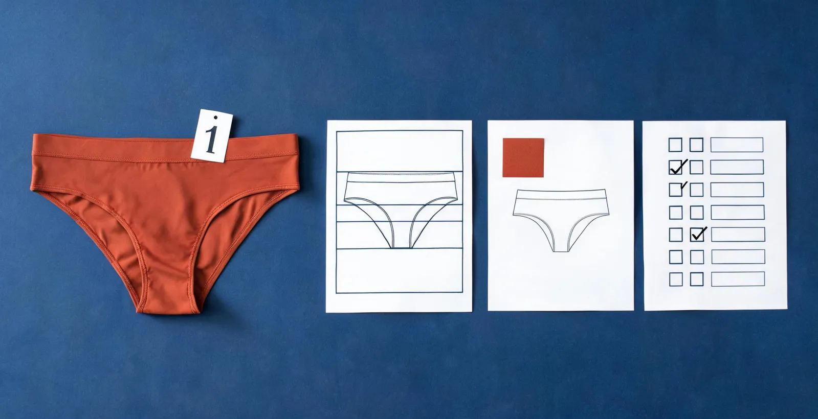 Swimwear brief, sample and document trail