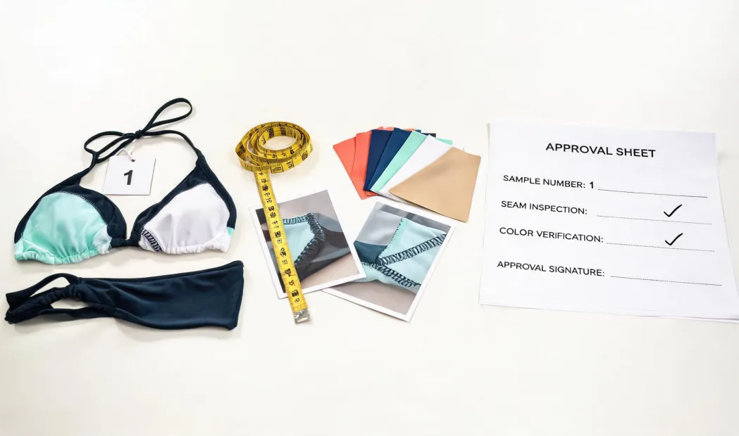 Custom swimwear sample approval workspace